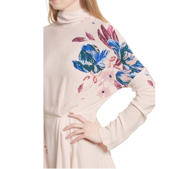 Free people Cream Floral Gemma tied back Tunic Festival mini Dress size XS - Picture 7 of 16